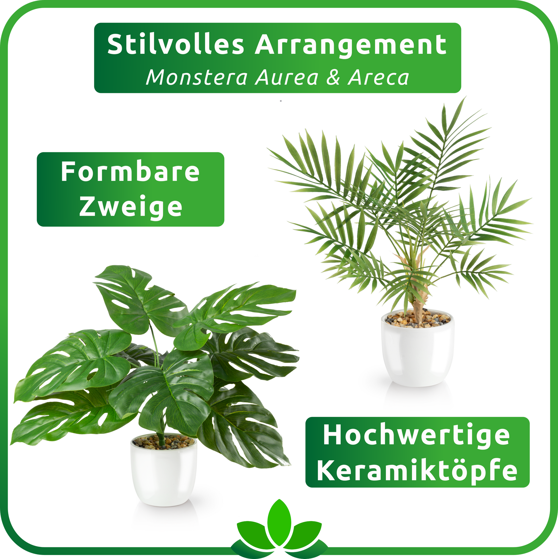 Moderner tropischer Pflanzendekor mit Monstera und Areca in edlem Topf