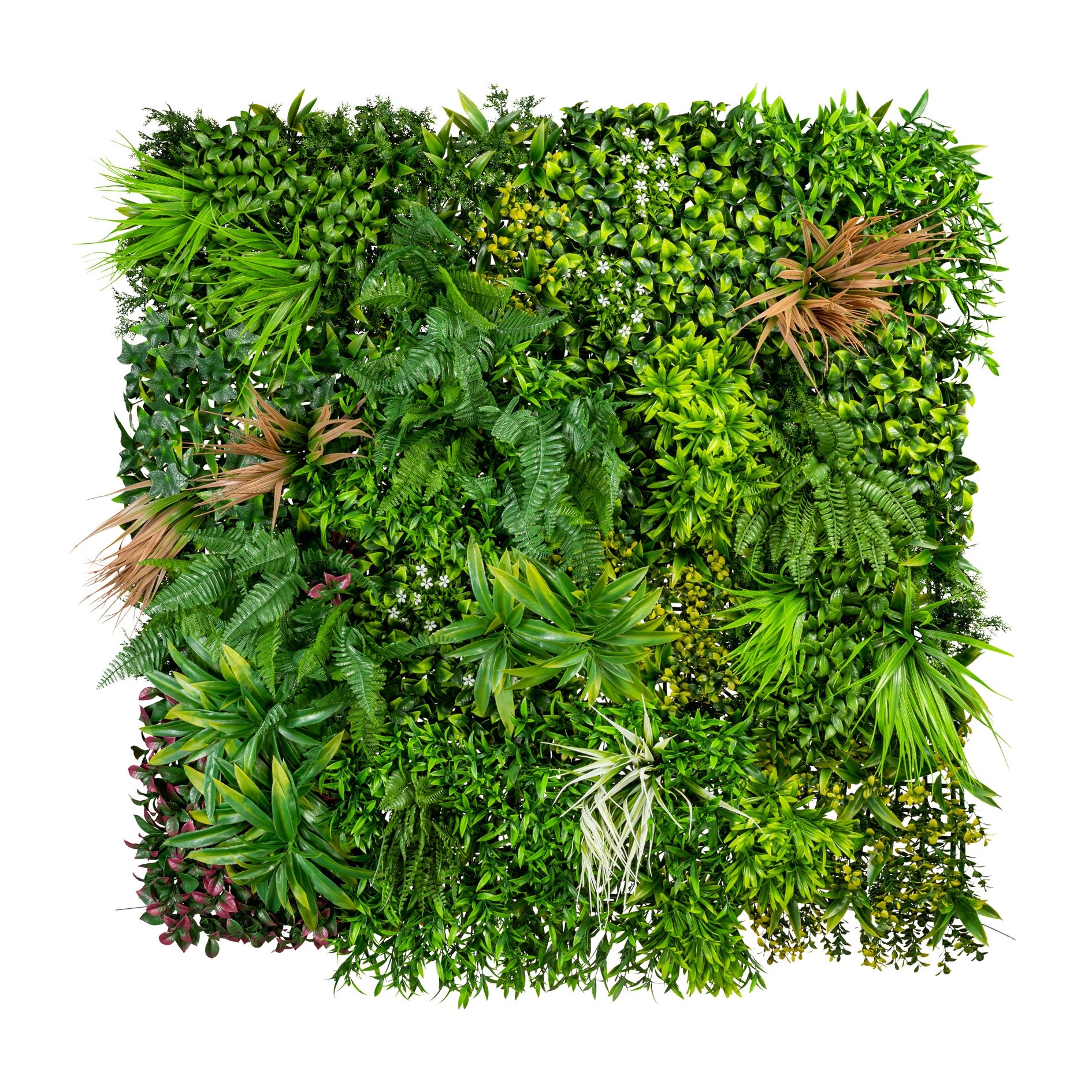 Premium Blättermatte mit dichter, naturgetreuer Blattstruktur in unterschiedlichen Grüntönen – realistische Pflanzenwand für Innen- und Außenbereiche