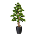 Künstlicher Bonsai Baum mit detailreichen Nadeln und braunem Stamm im schwarzen Topf, ideal für Deko und Innenbereiche