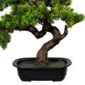 Künstlicher Bonsai Baum mit realistischem Stamm und dichten grünen Blättern im schwarzen Pflanzgefäß, ideal für Wohn- und Büroräume