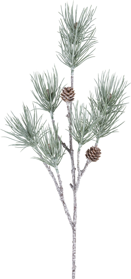 Detailgetreuer künstlicher Kiefernzweig in Grau mit Zapfen – naturgetreuer Kunstzweig für winterliche Dekorationen