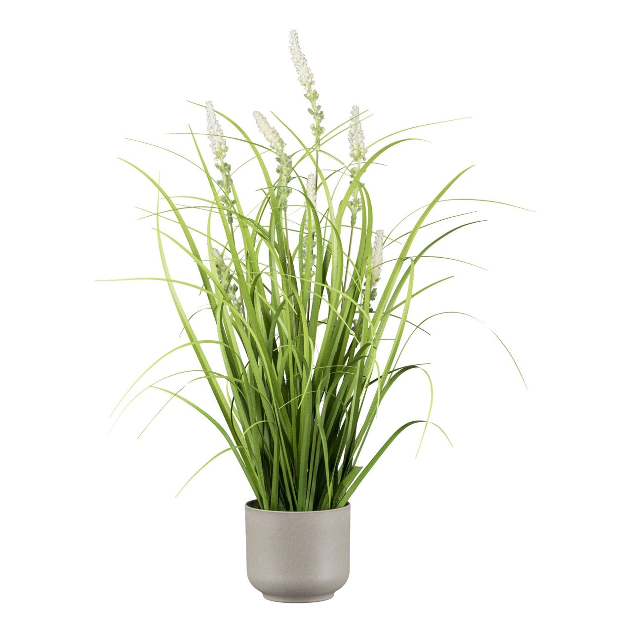 Künstliches Gras mit Salbei im grauen Melaminetopf, 48 cm hohe Dekopflanze im 2er Set für Wohnung, Büro und Balkon