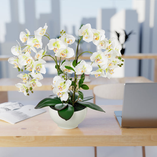 Detailaufnahme der eleganten Blütenblätter der künstlichen Orchidee