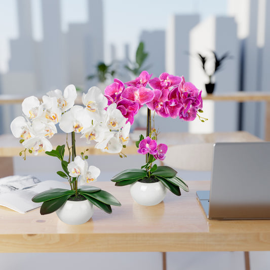 Künstliche Orchideen in Keramiktöpfen (2 Stück, 40cm) - Weiß-Rosé