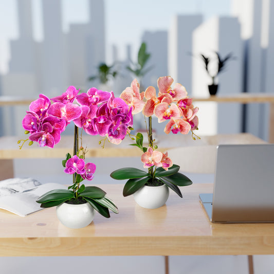 Künstliche Orchideen in Keramiktöpfen (2 Stück, 40cm) - Hellrosa-Rosé