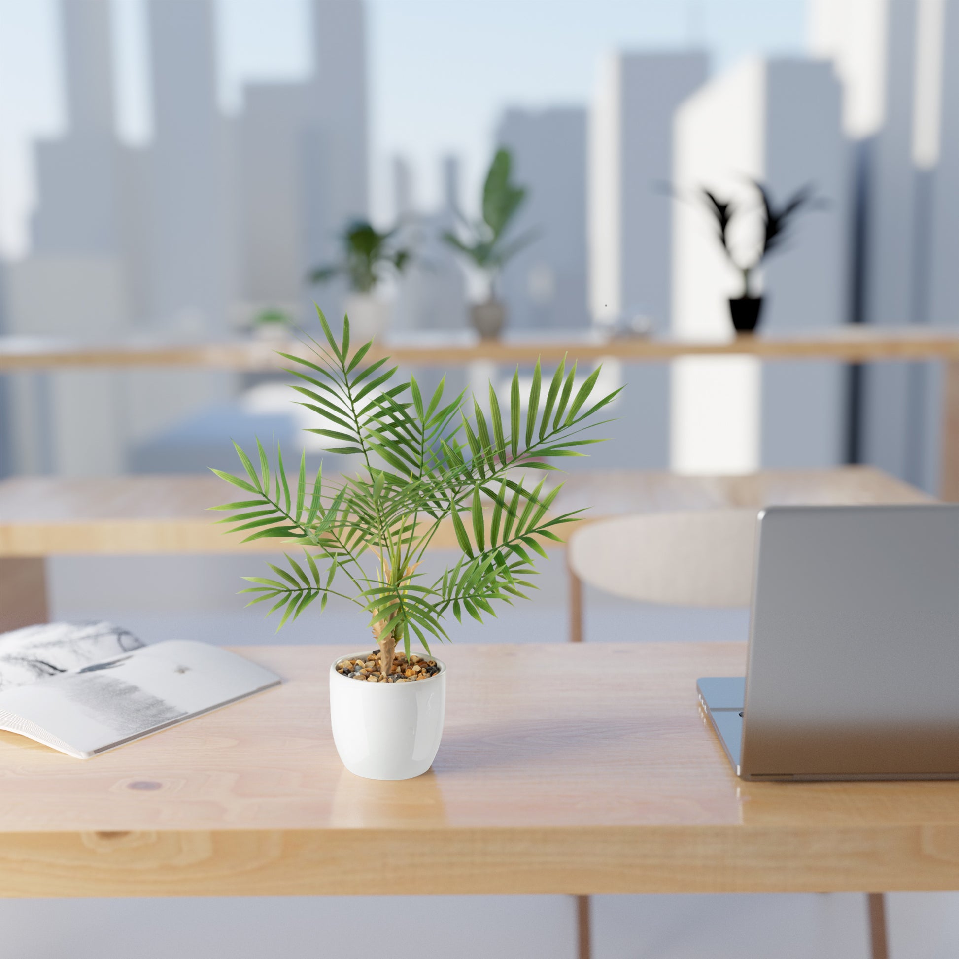 Künstliche Areca-Palme in elegantem, hochglänzendem Keramiktopf 35 cm
