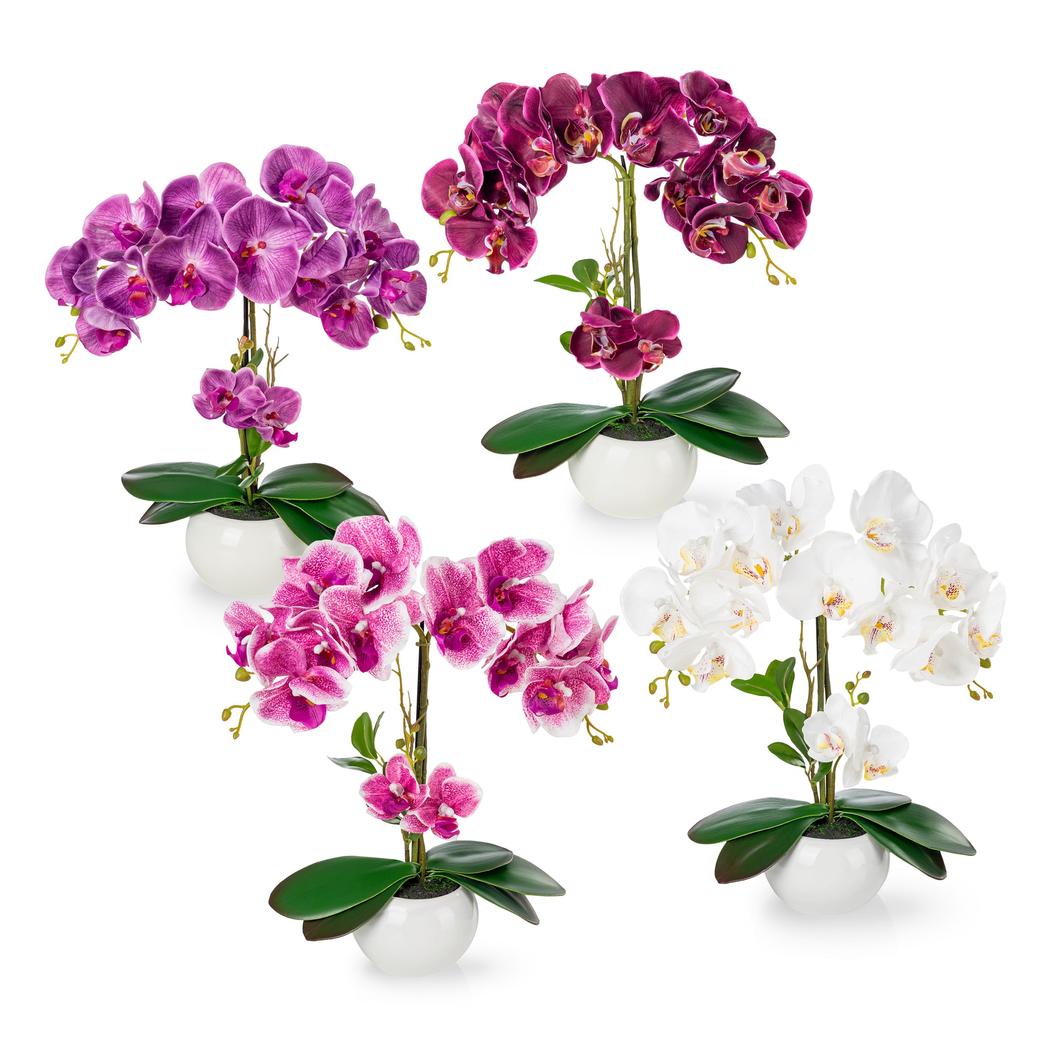 Künstliche Orchideen in Keramiktöpfen (4 Stück, 40cm) - Weiße Töpfe