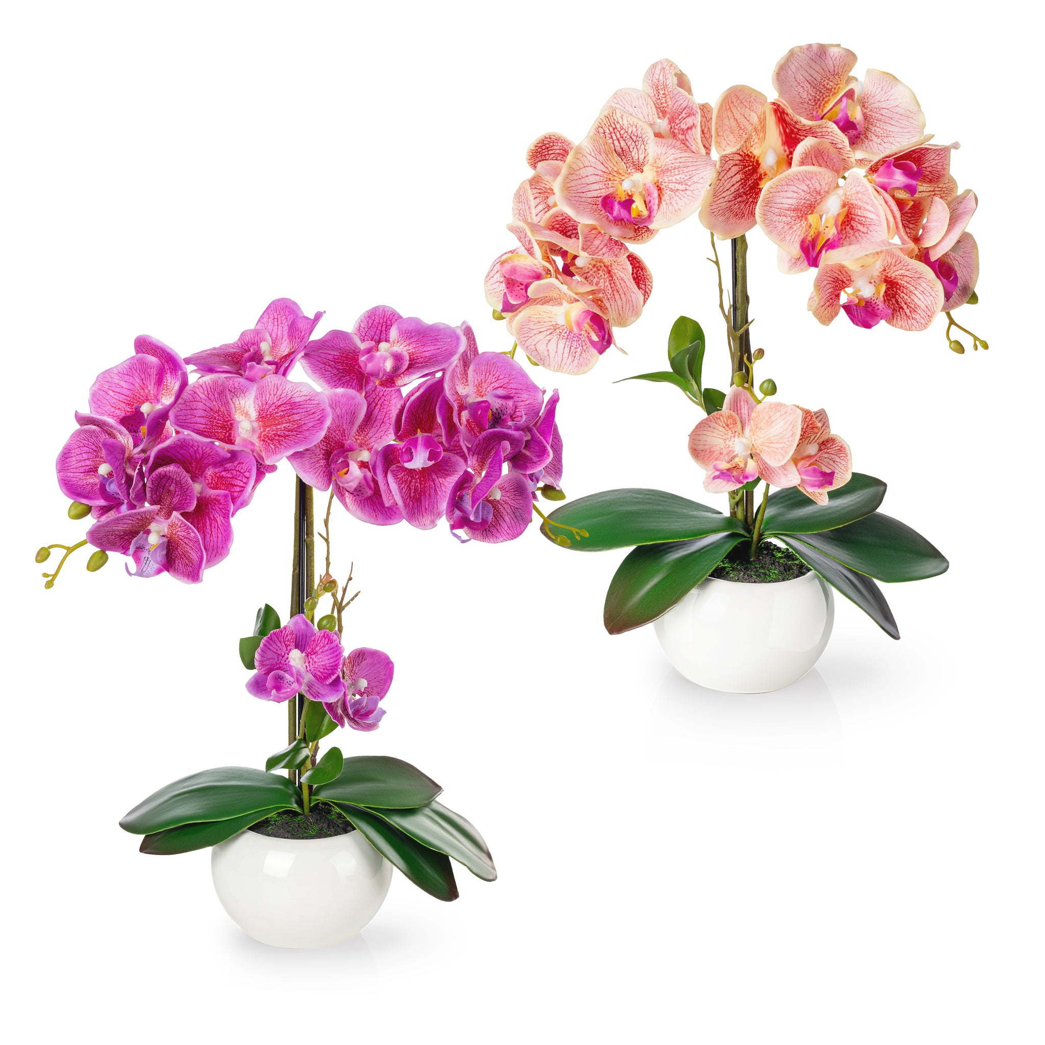 Künstliche Orchideen in Keramiktöpfen (2 Stück, 40cm) - Hellrosa-Rosé