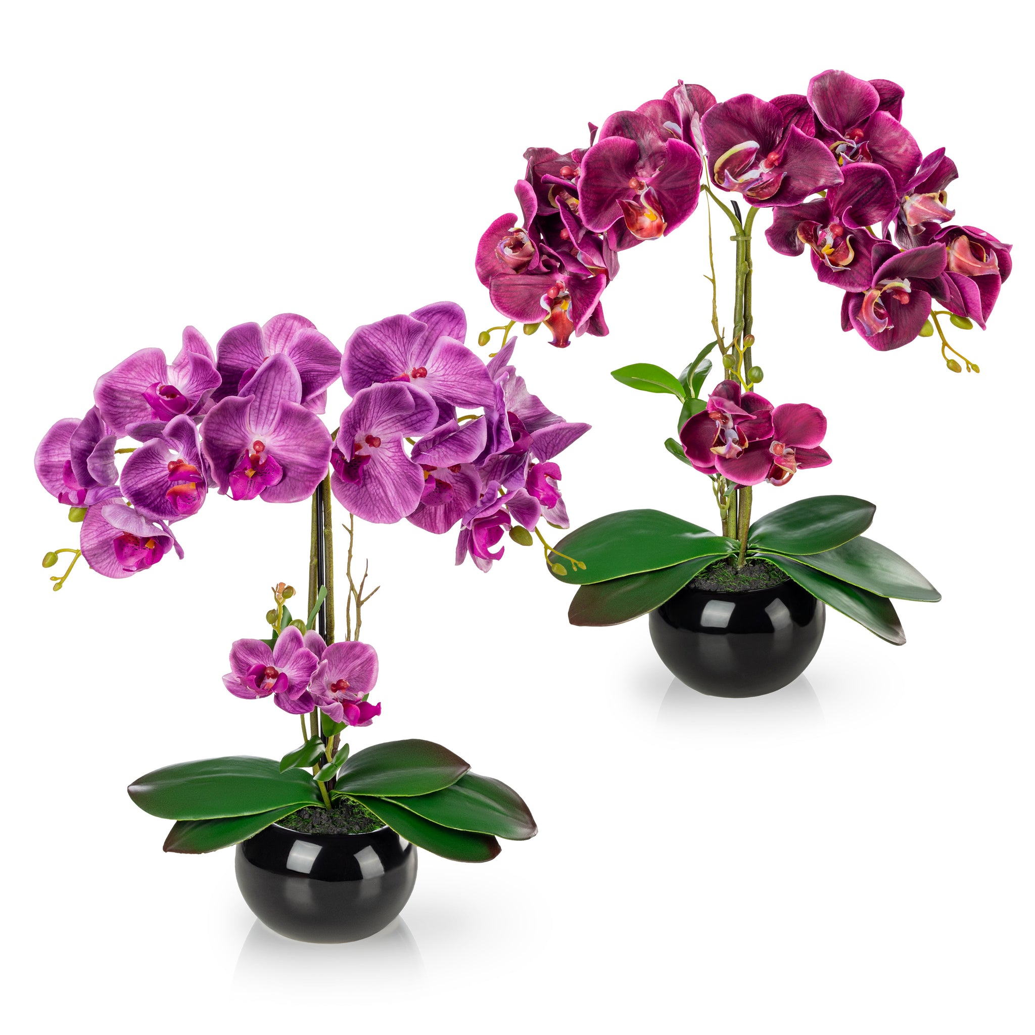 Künstliche Orchideen in Keramiktöpfen (2 Stück, 40cm) - Purpur-Lila (schwarze Töpfe)