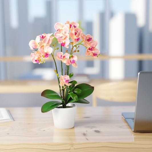 Detailansicht der hellrosa Blüten der künstlichen Orchidee