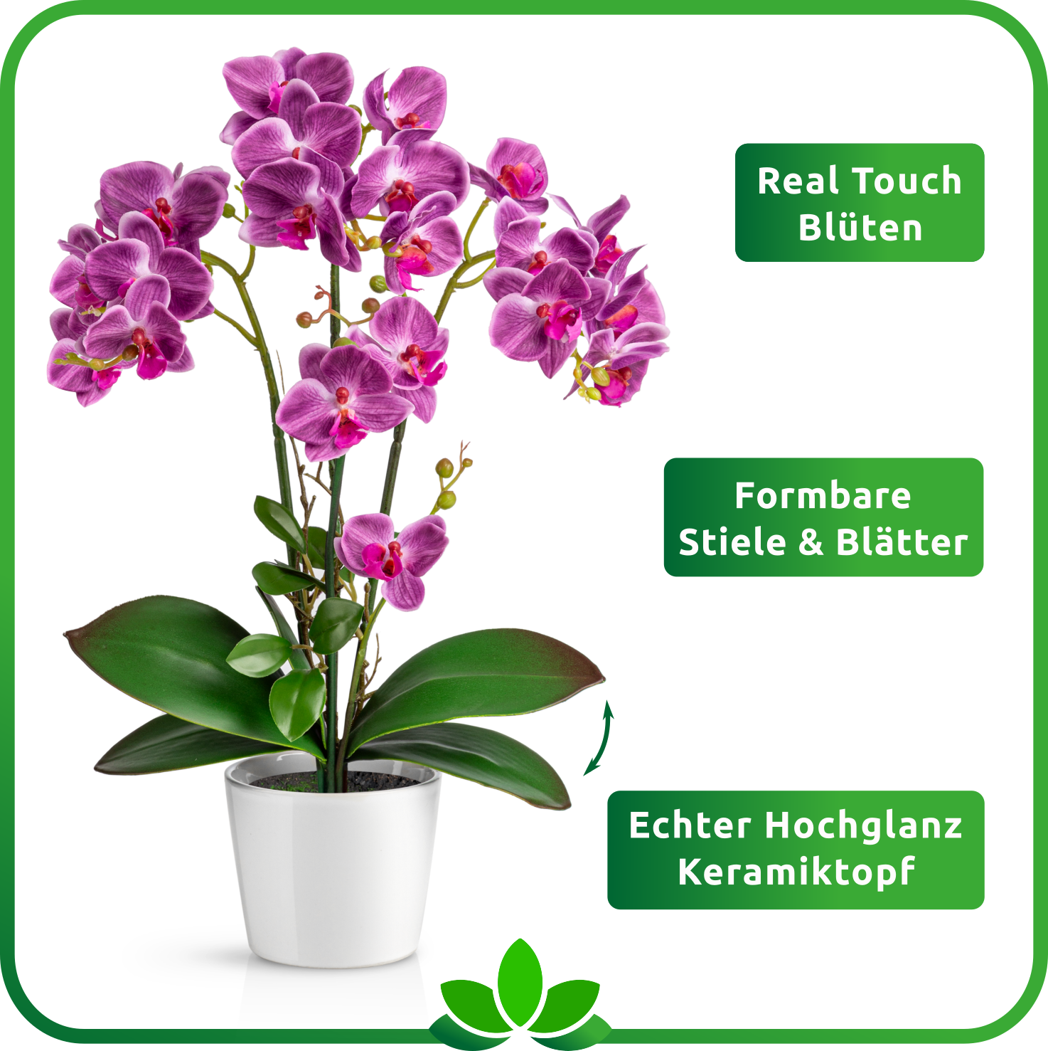 Kunstpflanze Orchidee mit Hochglanz-Keramiktopf im Wohnzimmer