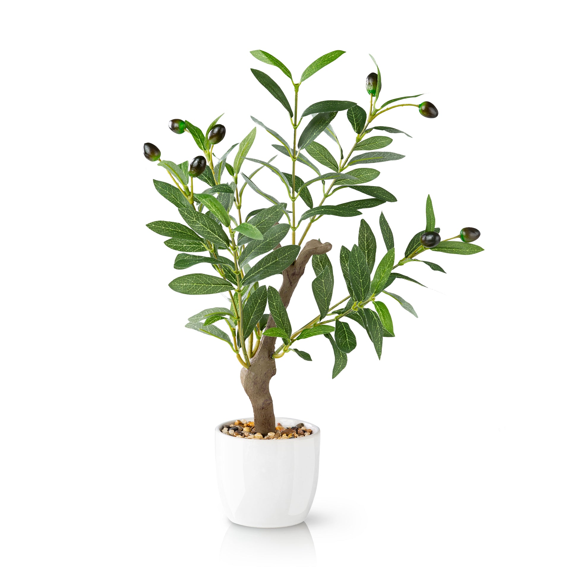 Mini künstlicher Olivenbaum in weißem Keramiktopf, 42 cm hoch