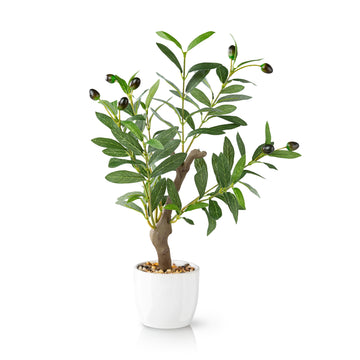 Mini künstlicher Olivenbaum in weißem Keramiktopf, 42 cm hoch