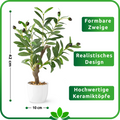 Moderner weißer Keramiktopf mit künstlichem Olivenbaum im mediterranen Stil