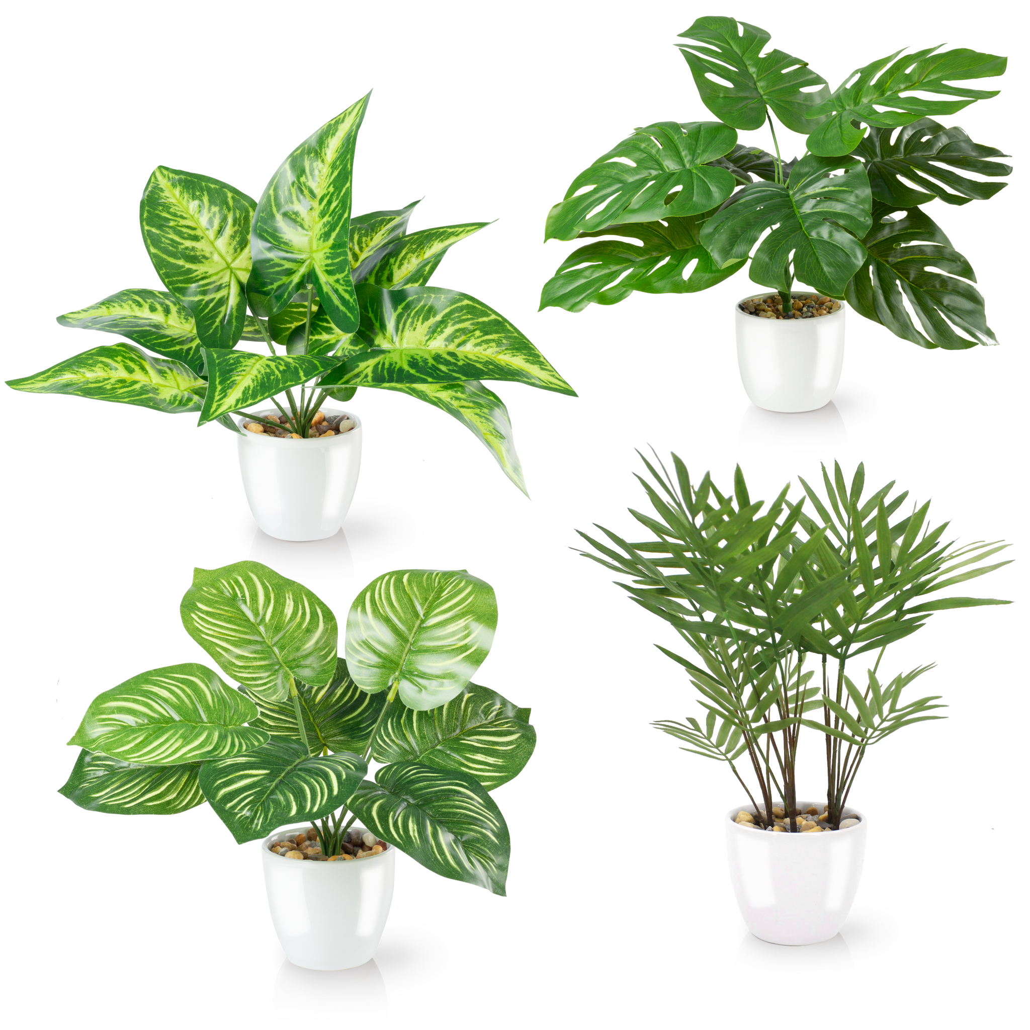 Tropische künstliche Areca-Palme in weißem Keramiktopf, 25 cm