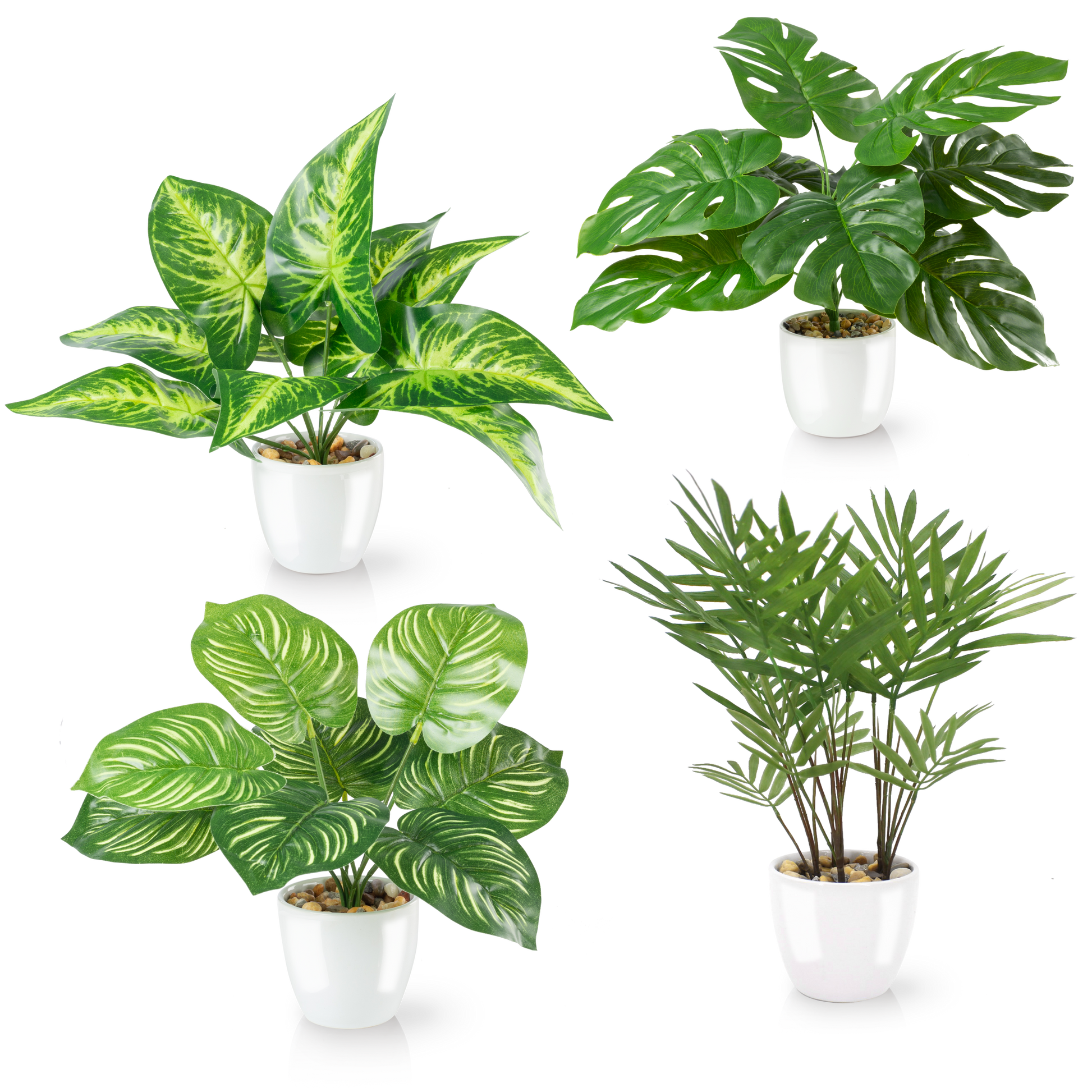 Tropische künstliche Areca-Palme in weißem Keramiktopf, 25 cm