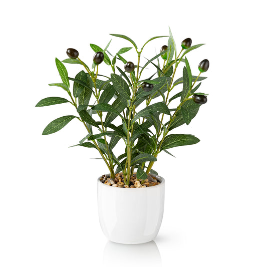 Künstlicher Mini Olivenbaum in weißem Keramiktopf, 34 cm