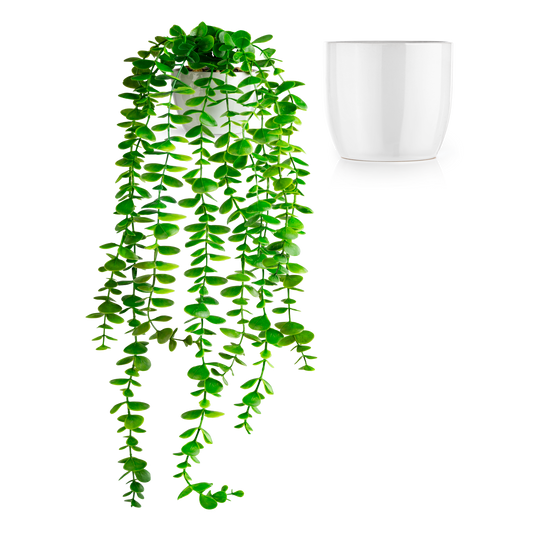 Hängende künstliche Eukalyptuspflanze in weißem Keramiktopf, 60 cm