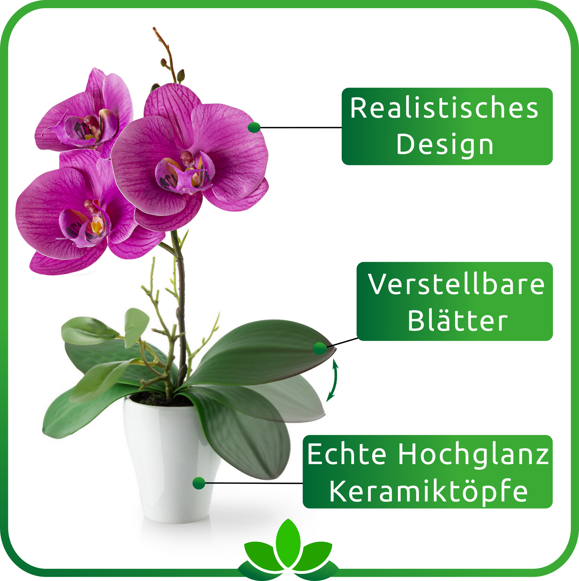 Elegantes Orchideen-Set in Keramik, filigrane Blüten in Roséweiß