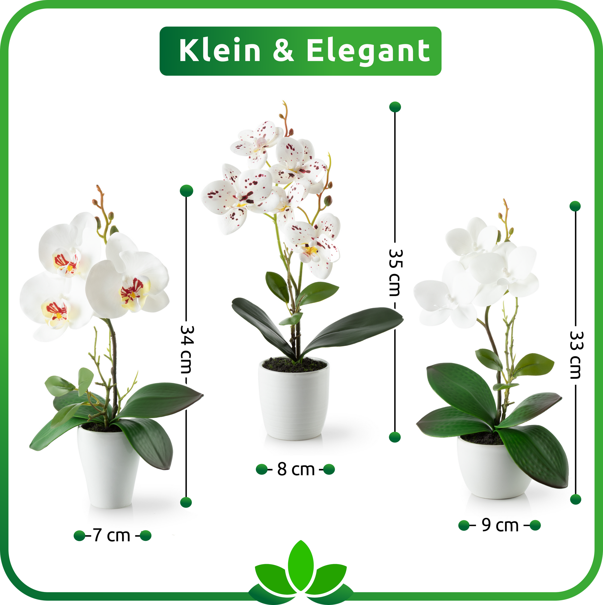 Kunstvolle Orchideen in Keramiktöpfen als dekorativer Farbakzent im Raum