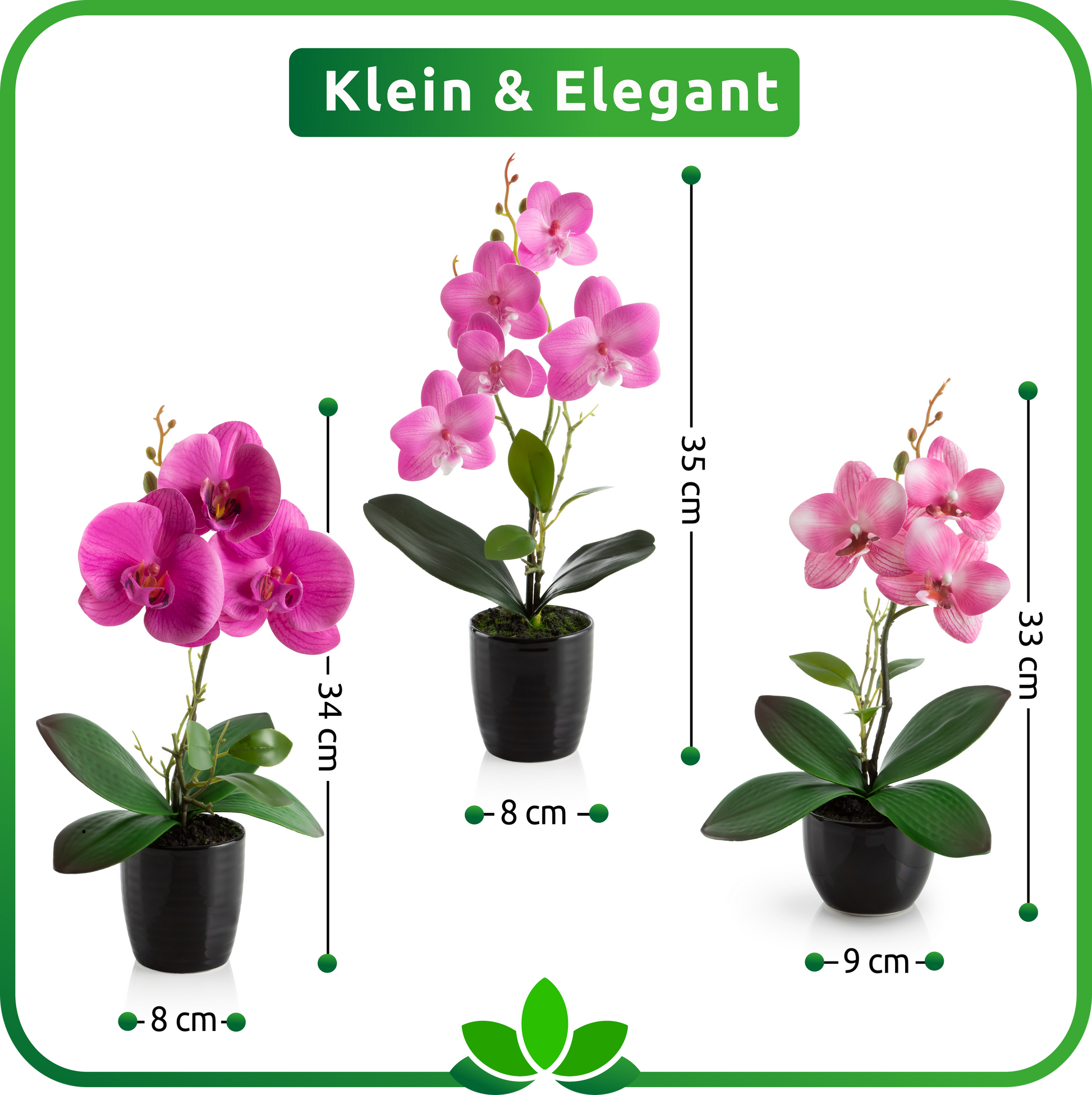 Orchideen-Arrangement auf Fensterbank in hellem Raum, künstliche Blumen
