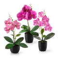 Künstliche roséfarbene Orchideen in weißen Keramiktöpfen, 3er Set