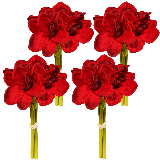 künstliche Amaryllisblume in kräftigem Rot mit grünem Stiel – detailreiche Kunstblume für Dekoration und Floristik.