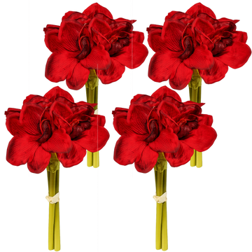 künstliche Amaryllisblume in kräftigem Rot mit grünem Stiel – detailreiche Kunstblume für Dekoration und Floristik.