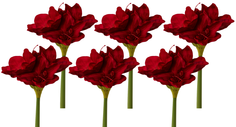 Freigestellte künstliche Amaryllisblume in tiefem Rot mit grünem Stiel – realistische Kunstblume für Dekoration und Floristik.