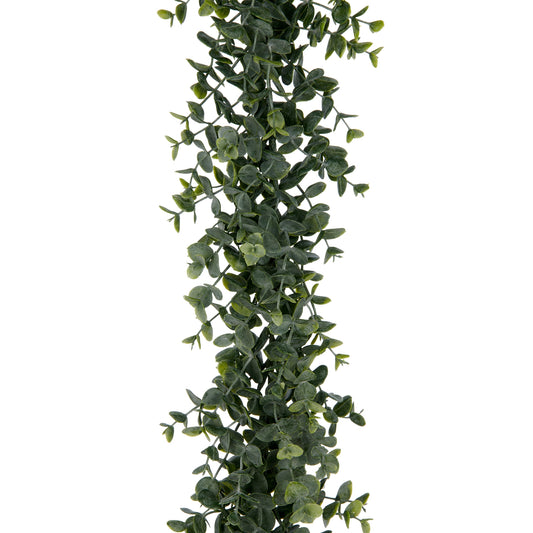 Zwei künstliche Eukalyptus-Girlanden in graugrün, jeweils 180 cm lang, ideal für Dekorationen.