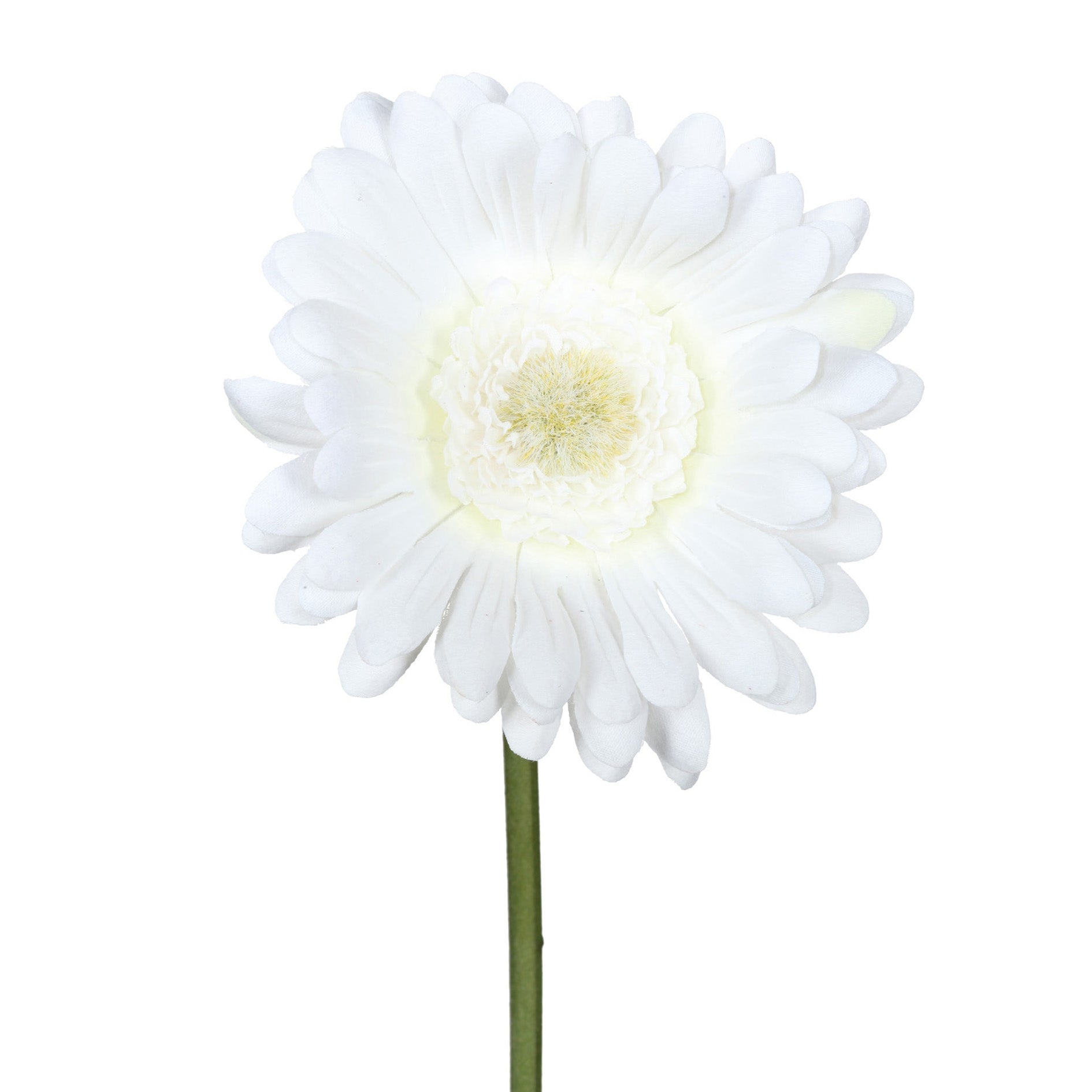 Künstliche weiße Gerbera auf Stiel – naturgetreue Kunstblume für elegante Dekorationen.