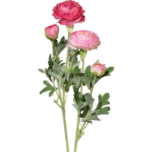 Künstlicher Ranunkelzweig in Rosa und Rot mit mehreren offenen Blüten und Knospen, ideal für frische Frühlingsdekorationen