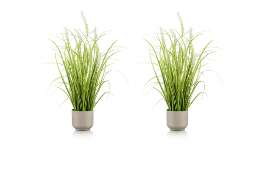 Künstliches Gras mit Salbei im grauen Topf, 48 cm hoch – naturgetreue Plastikpflanze als moderne Dekoration für Wohnzimmer, Büro oder Terrasse.