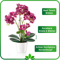 Kunst-Orchidee mit Real-Touch-Blüten, formbaren Stielen und Keramiktopf