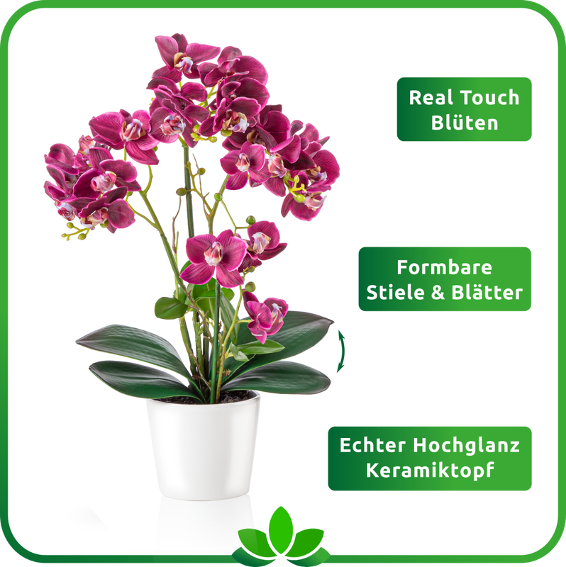 Kunst-Orchidee mit Real-Touch-Blüten, formbaren Stielen und Keramiktopf