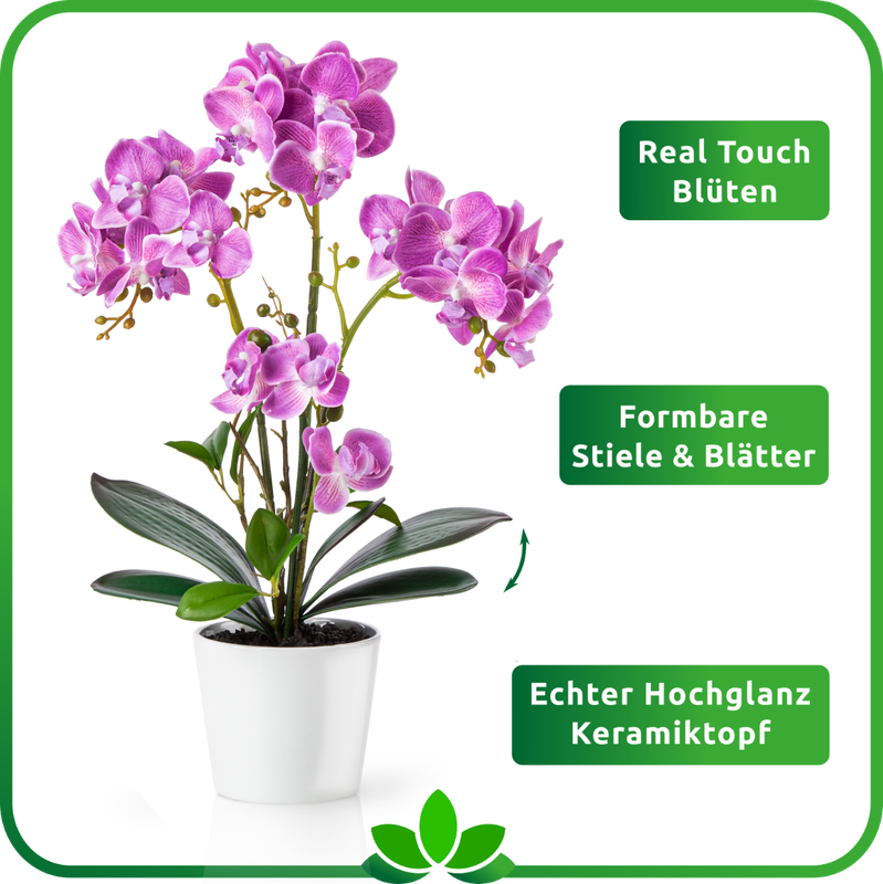 Real Touch Deko-Orchidee mit biegsamen Blättern im Keramiktopf
