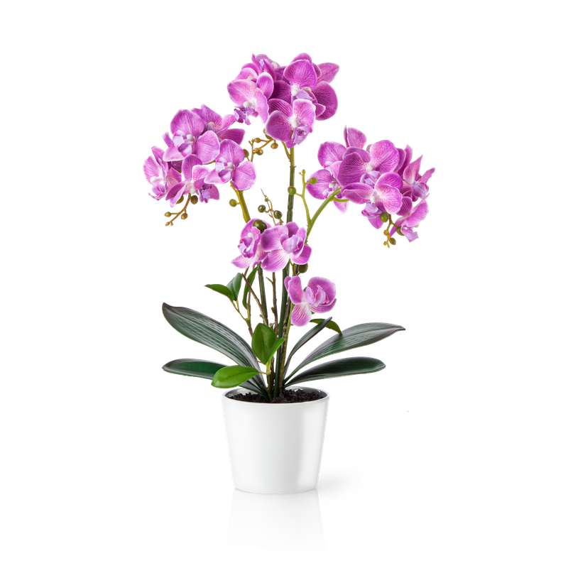 Künstliche Orchidee rosa mit Blüten im weißen Blumentopf – täuschend echt