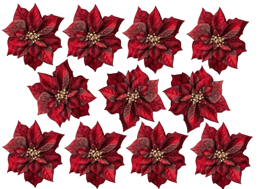 Rote Weihnachtsstern Kunstblumen im Set – detailreiche Dekoblumen für weihnachtliche Tisch- und Raumdekoration.