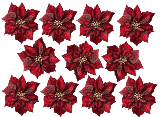 Rote Weihnachtsstern Kunstblumen im Set – detailreiche Dekoblumen für weihnachtliche Tisch- und Raumdekoration.