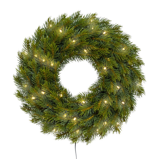 Künstlicher Weihnachtskranz mit warmweißer LED-Lichterkette – stimmungsvolle Beleuchtung für festliche Dekoration